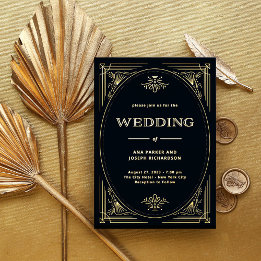 Moderner Deko | Elegantes Hochzeitschwarz und Gold Folieneinladung