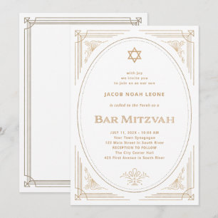 Moderner Deko Imitate Gold und Weiß Bar Mitzvah Einladung