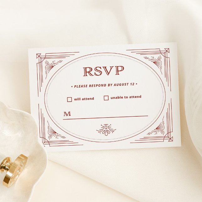 Moderner Deko | Light Silver White mit Red Wedding RSVP Karte (An elegant very light silver / white rsvp card with festive red accents for a Christmas wedding)