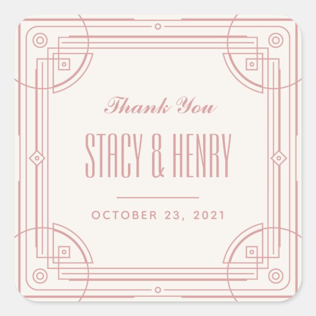 Moderner Deko-Rahmen-Hochzeitsticker - Rose Quadratischer Aufkleber (Vorderseite)