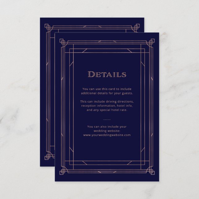 Moderner Deko Rose Gold | Details zu Hochzeitgäste Begleitkarte (Vorne/Hinten)