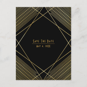 Moderner Deko Save the Date in Gold und Schwarz Ankündigungspostkarte