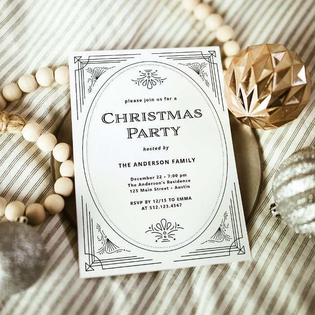 Moderner Deko | Schwarz-Weiß-Party Einladung (An elegant, black and white art deco style Christmas party invitation)