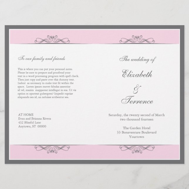 Moderner dekorativer Hochzeitsprogramm Flyer (Vorderseite)