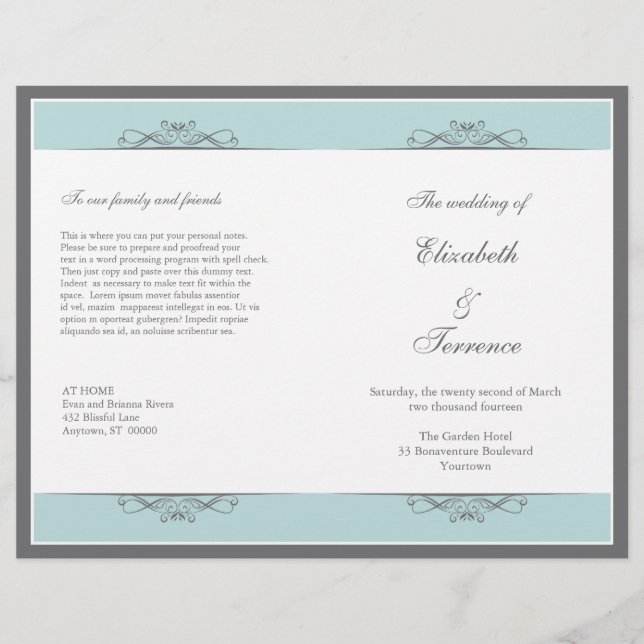 Moderner dekorativer Hochzeitsprogramm Flyer (Vorderseite)