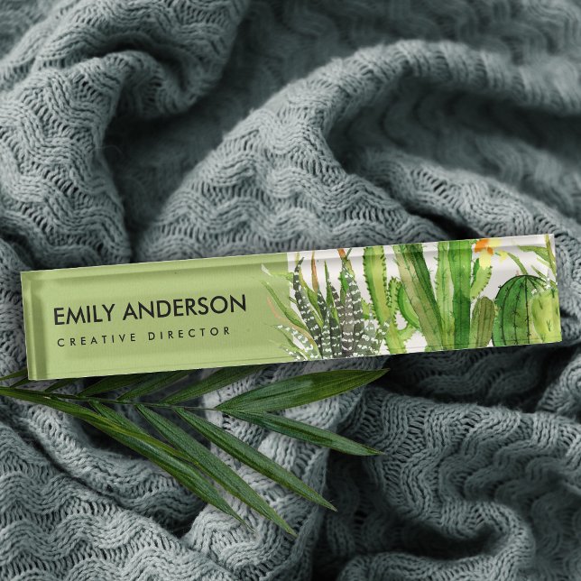 MODERNER DESERT CACTUS FLORAL GARDEN WATERCOLOR NAMENSPLAKETTE (Von Creator hochgeladen)