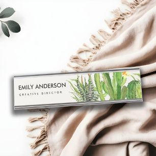 MODERNER DESERT CACTUS FLORAL GARDEN WATERCOLOR SCHREIBTISCHNAMENSPLAKETTE