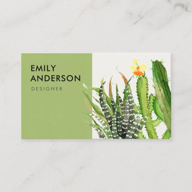 MODERNER DESERT CACTUS FLORAL GARDEN WATERCOLOR VISITENKARTE (Vorderseite)