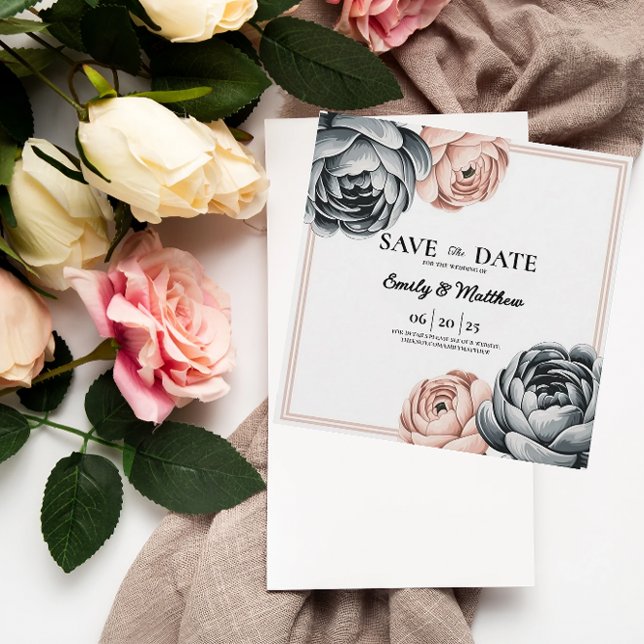 Moderner Designer für Rose Save the Date (Von Creator hochgeladen)