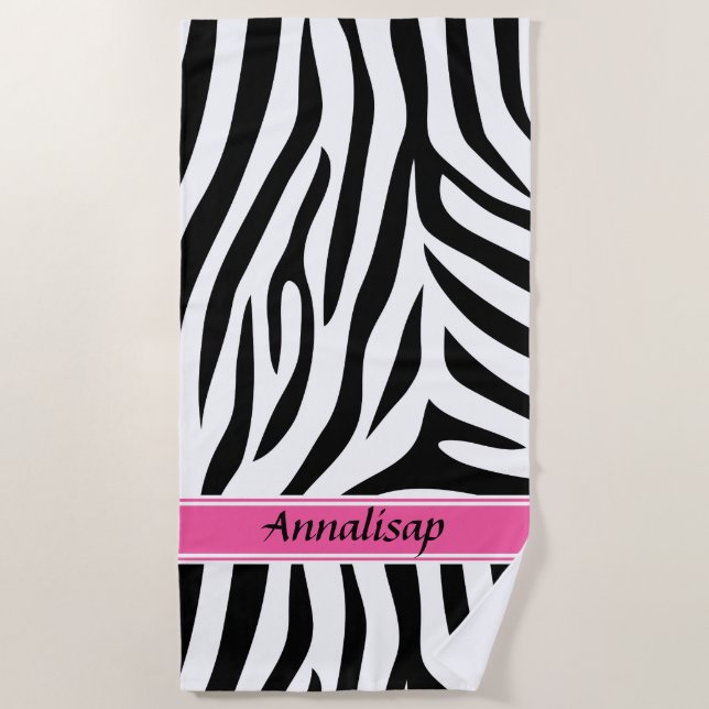 Moderner Designer personalisierter Zebrastreifen D Strandtuch (Vorderseite)
