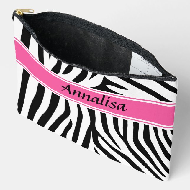 Moderner Designer personalisierter Zebrastreifen D Zubehörtasche (Offen)