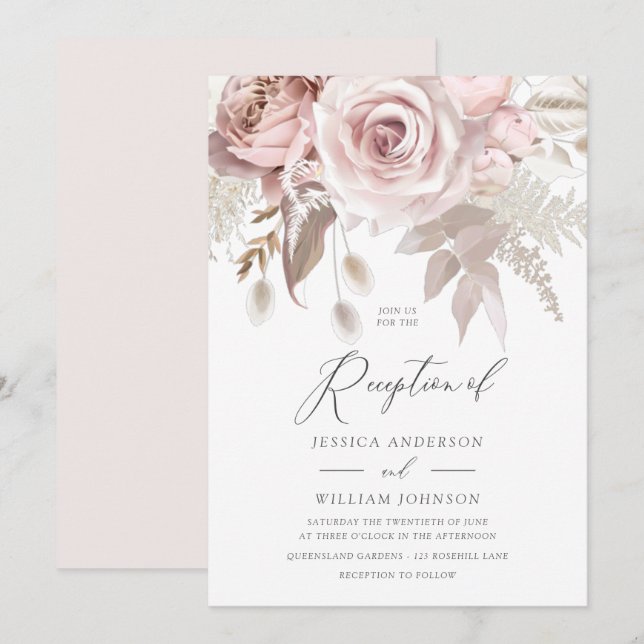 Moderner Designer Rose Blush Hochzeitsempfang Einladung (Vorne/Hinten)