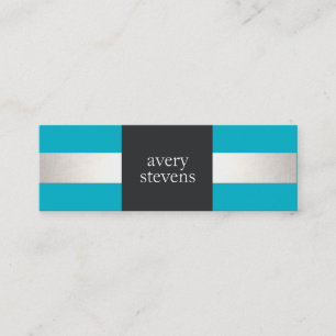 Moderner Designer Silber gestreift Türkis und Schw Mini Visitenkarte