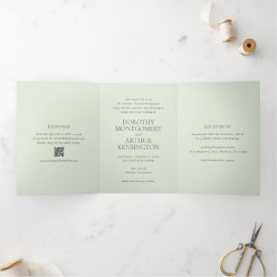 Moderner deutscher QR-Code Elegante Hochzeit Dreifach Gefaltete Einladung