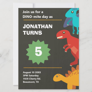 Moderner Dinosaurier-Kindergeburtstag Einladung