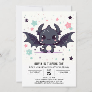 Moderner Drache 1. Geburtstag Einladung