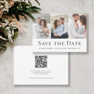 Moderner Drei-Foto-Hochzeitswebsite-QR-Code Save The Date