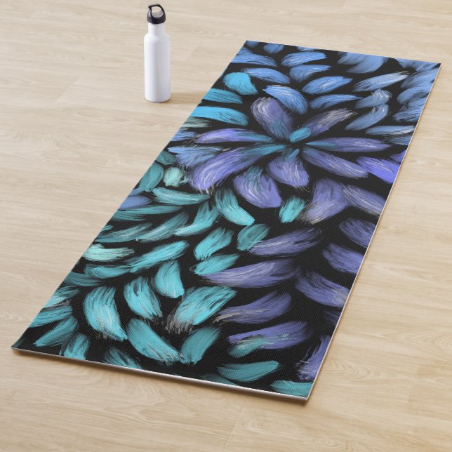 Moderner Druck mit aquamarinen und blauen Blättern Yogamatte (Beispiel)