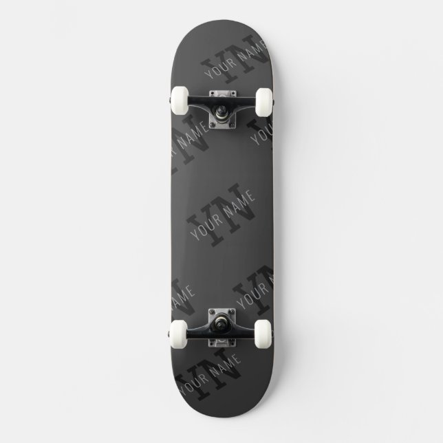 Moderner, dunkelgrauer Mit Monogramm Name/anderer  Skateboard (Vorderseite)