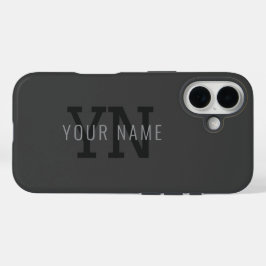 Moderner dunkelgrauer Mit Monogramm Name (oder and iPhone 16 Hülle