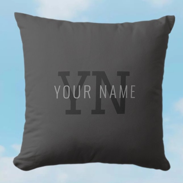 Moderner dunkelgrauer Mit Monogramm Name (oder and Kissen (Von Creator hochgeladen)