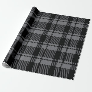 Moderner Dunkelgrauer und Schwarzer Tartan Kariert Geschenkpapier