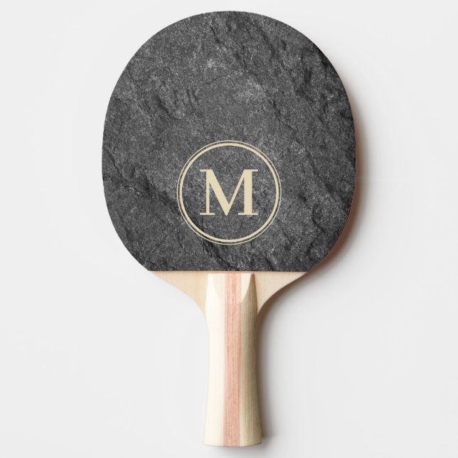 Moderner dunkler Granitstein Monogramm Tischtennis Schläger (Vorderseite)