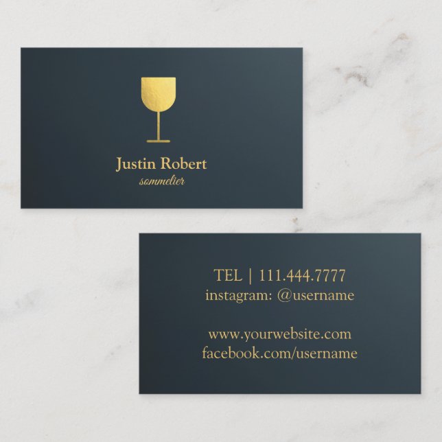 Moderner dunkler Weinkellner Sommelier Visitenkarte (Vorne/Hinten)