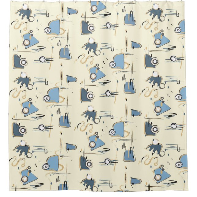 Moderner Duschvorhang mit beigefarbenem Hintergrun (Vorderseite)