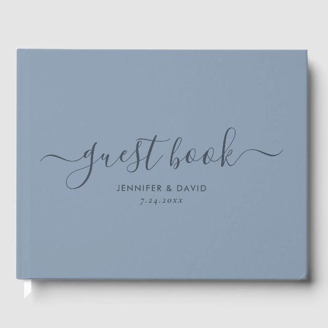 Moderner Dusty Blue Minimalistisch Script Wedding  Gästebuch (Vorderseite)