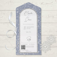 Moderner Dusty Blue & Silver Glitzer Snow QR Code