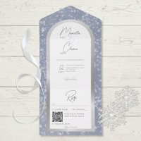 Moderner Dusty Blue & Snow Silver Foil QR Code