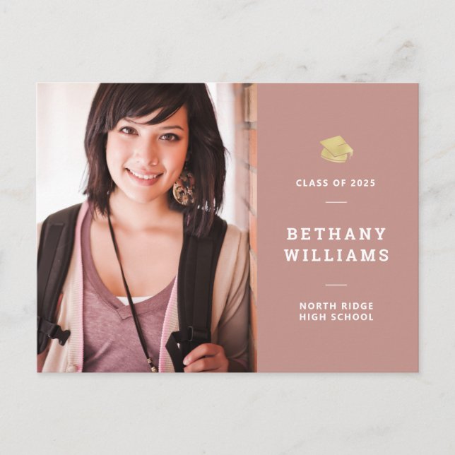 Moderner Dusty Rose & Gold Foto Abschluss Postkarte (Vorderseite)