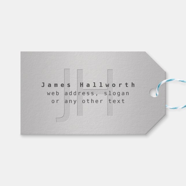 Moderner editierbarer Name & Slogan | Grauer Gradi Geschenkanhänger (Vorderseite (Horizontal))