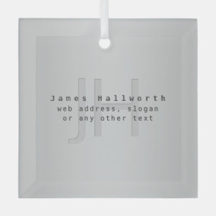 Moderner editierbarer Name & Slogan Grauer Gradi Ornament Aus Glas