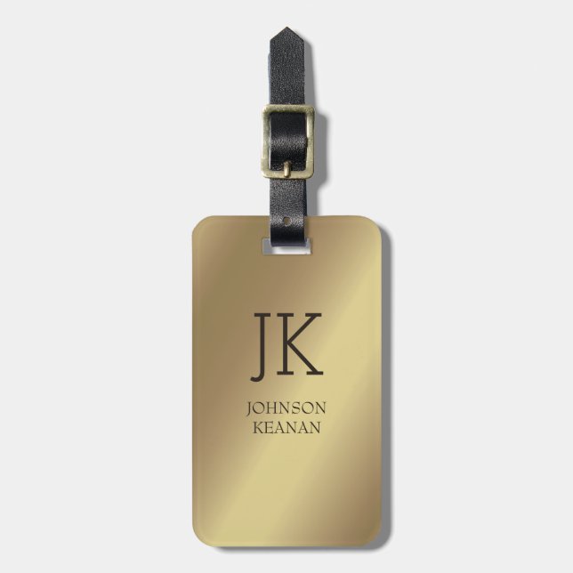 Moderner edler Gold-Metallischer mit Monogramm Nam Gepäckanhänger (Vorderseite vertikal)