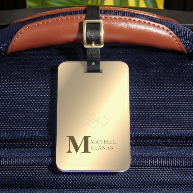 Moderner edler Gold-Metallischer mit Monogramm Nam Gepäckanhänger (Vorderseite Insitu 2)