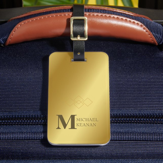Moderner edler Gold-Metallischer mit Monogramm Nam Gepäckanhänger (Vorderseite Insitu 2)