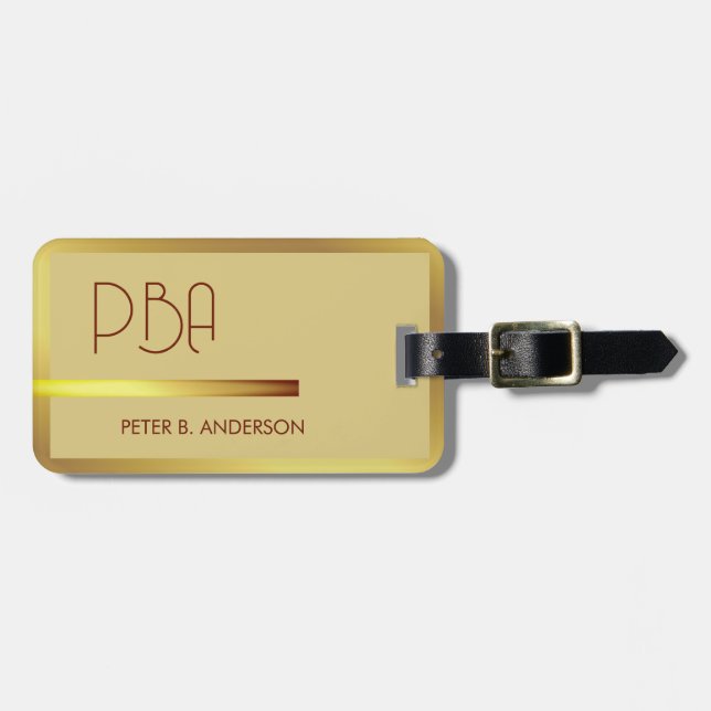 Moderner edler Gold-Metallischer mit Monogramm Nam Gepäckanhänger (Vorderseite horizontal)