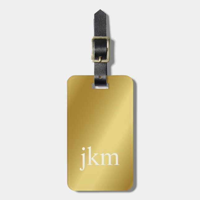 Moderner edler Gold-Metallischer mit Monogramm Nam Gepäckanhänger (Vorderseite vertikal)