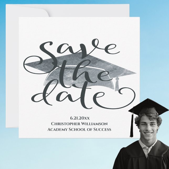 Moderner einfacher Abschluss Save the Date (Modern Save The Date Graduation Announcement. Watercolor, gray tones. High School, College)