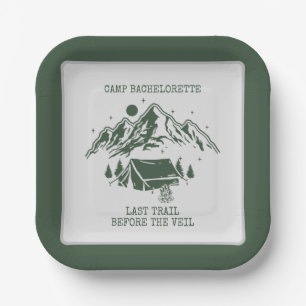 Moderner einfacher Camping Weekend Junggeselinnen- Pappteller