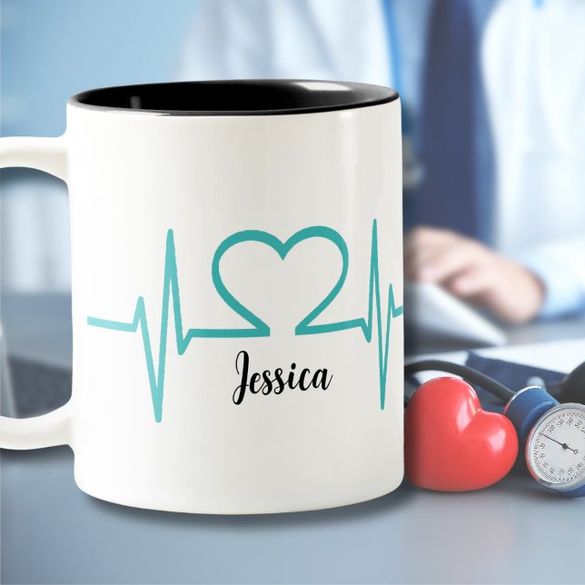 Moderner einfacher Herzkrankenarzt Zweifarbige Tasse (Modern Simple Heart Beat Nurse Doctor Medical Two-Tone Coffee Mug)