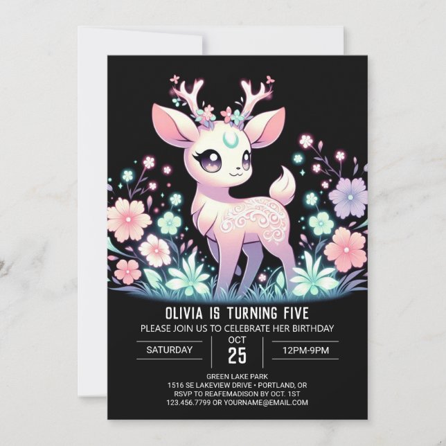 Moderner einfacher Hirsch Digitaler Geburtstag Einladung (Vorderseite)