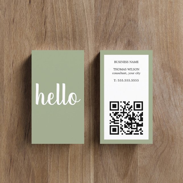 Moderner einfacher Khaki-Weiß-QR-Code Berater  Visitenkarte (Von Creator hochgeladen)