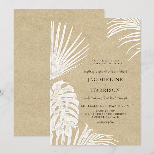 Moderner einfacher Kraft tropischer Leaf Küstenmee Einladung (Vorne/Hinten)