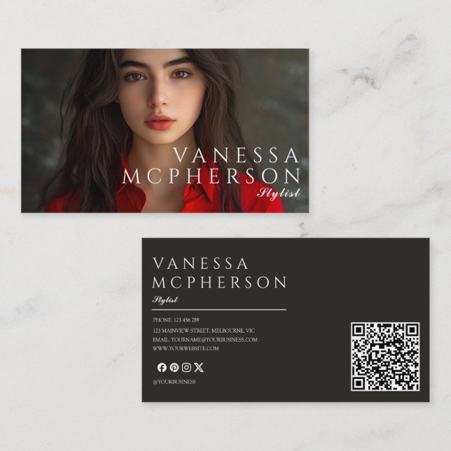 Moderner einfacher Minimalistischer QR-Code für Fo Visitenkarte (Vorne/Hinten)