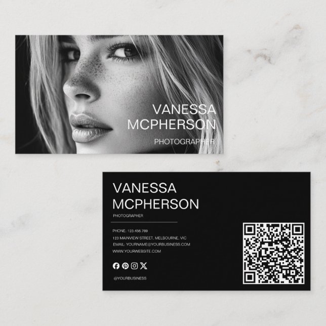 Moderner einfacher Minimalistischer QR-Code für Fo Visitenkarte (Vorne/Hinten)