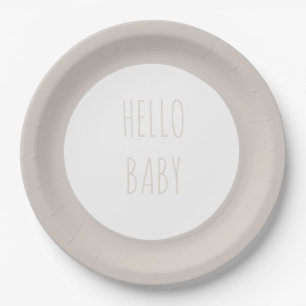 Moderner einfacher neutraler Kreis "Hello Baby" Pappteller