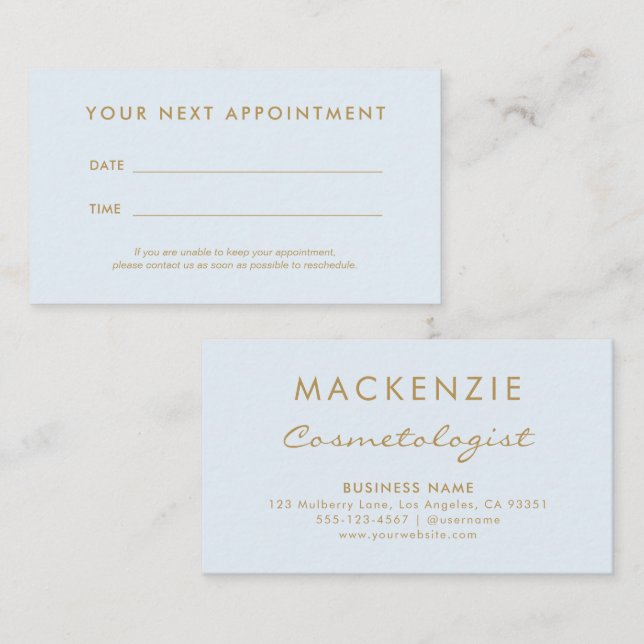Moderner einfacher Pastel Blue Salon Terminkarte (Vorne/Hinten)